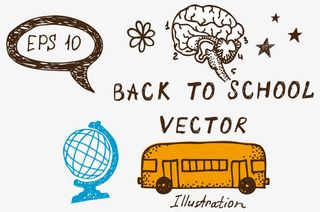 卡通手绘学生回校巴士地球仪免抠