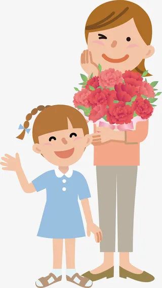 幸福可爱康乃馨母女免抠