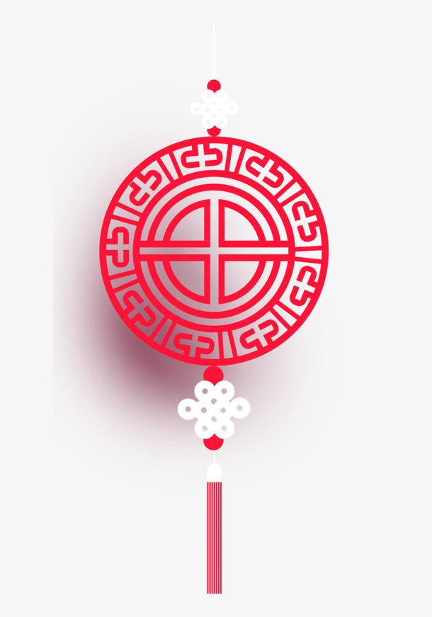 红色中国风圆形挂件免抠