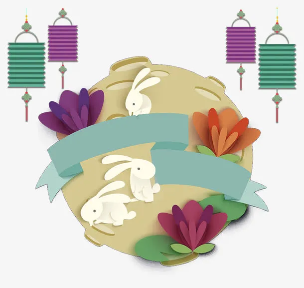 卡通中秋节月球和玉兔装饰免抠