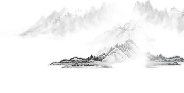 中国风灰色山峰海报免抠