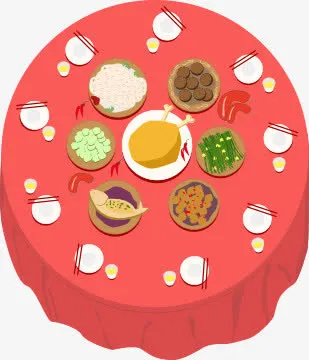 酒席饭桌卡通吃饭家桌子免抠