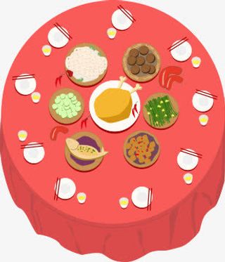 酒席饭桌卡通吃饭家桌子免抠