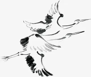 水墨画丹顶鹤手绘人物免抠