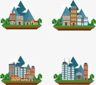 卡通扁平化城市建筑矢量素材,免抠