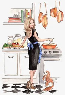 卡通手绘厨房做饭图免抠