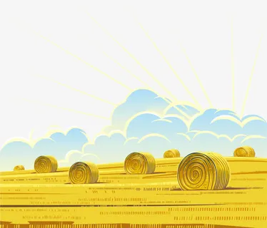 田野上的卷起来的麦垛免抠