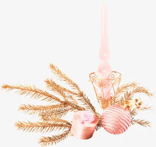 枝叶蜡烛圣诞彩球免抠