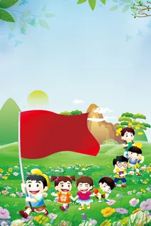 绿色手绘学生春游海报高清