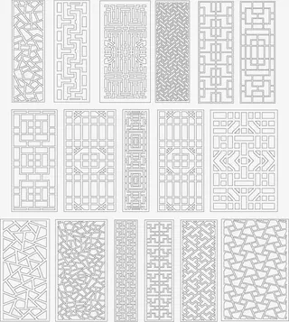 古典门窗和屏风花纹装饰免抠