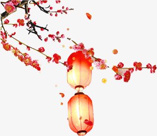 古风手绘梅花灯笼插画素材免抠