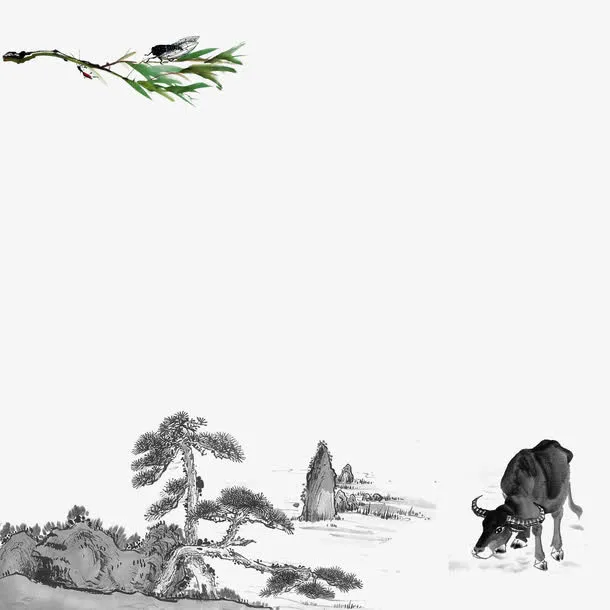 黑色中国风水墨风景免抠