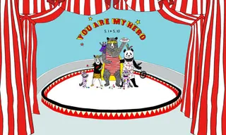 手绘卡通动物红色幕布免抠