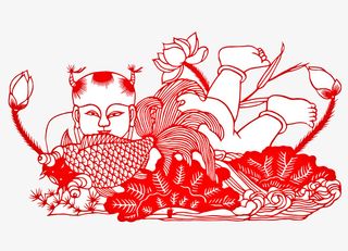 剪纸年画小孩免抠