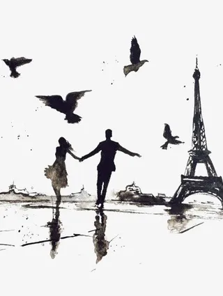 水彩创意情侣免抠