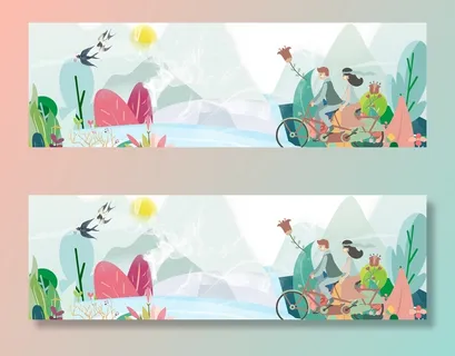 情侣春季出游手绘绿色背景高清