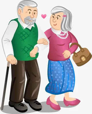 相互搀扶的闲逛年迈老人免抠