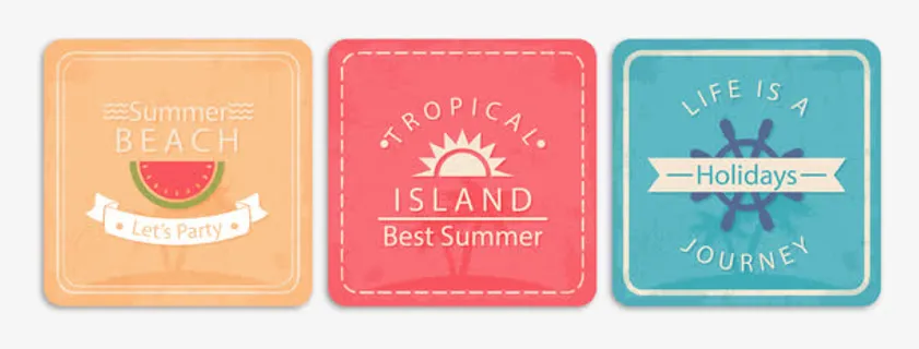 复古夏季度假小卡片免抠