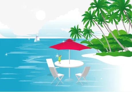 矢量春天海边风景免抠