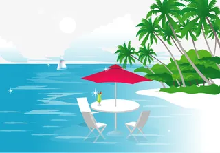 矢量春天海边风景免抠