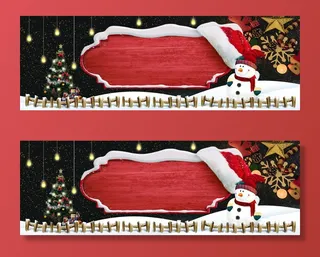 卡通圣诞节雪人黑色banner高清