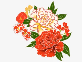 卡通牡丹花图案免抠