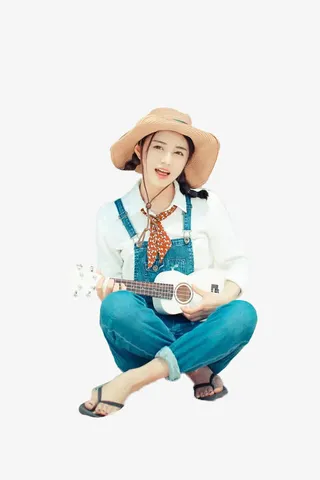 甜美可爱的少女弹着尤克里里免抠