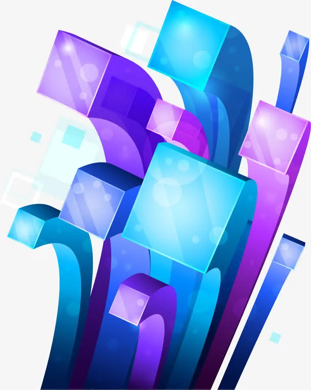 科技三维立体方柱动感装饰图案免抠