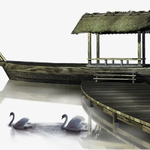 中国风素材天鹅小船免抠