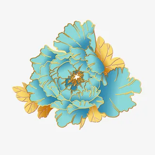 蓝色牡丹花PNG素材免抠