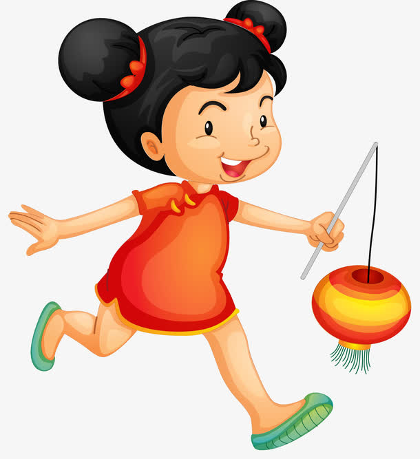 矢量手绘提灯笼的小女孩免抠