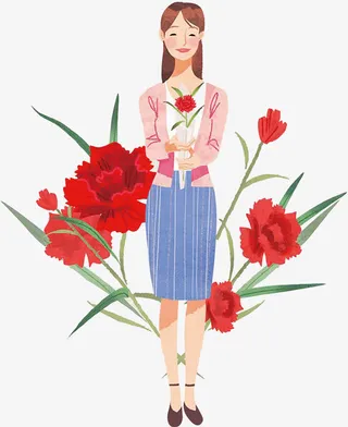 手绘教师节女教师和花免抠