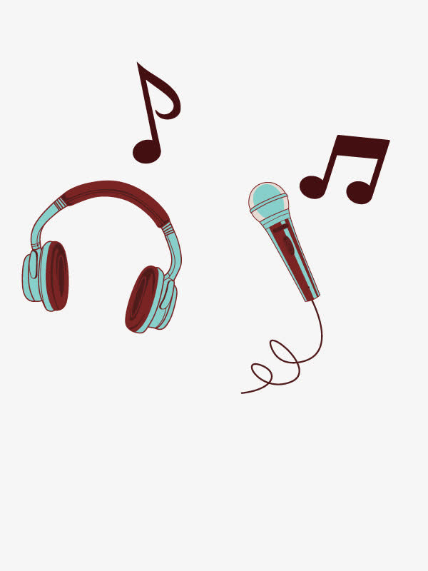 复古麦克风耳机装饰矢量图免抠