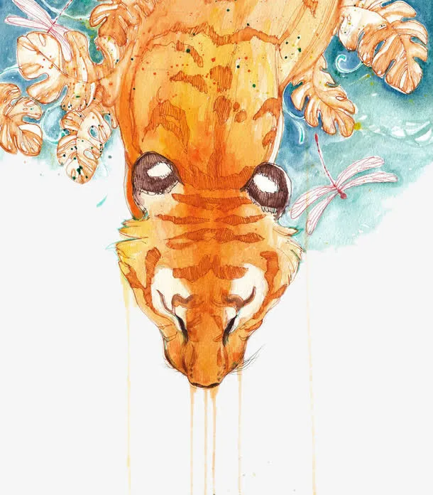 趴在水边的老虎卡通素材免抠