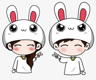 卡通兔子情侣免抠