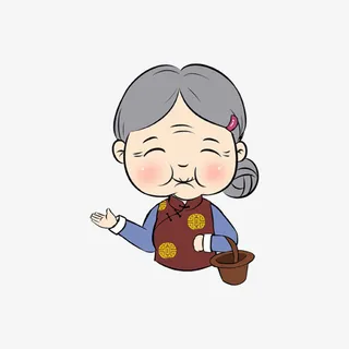 手绘提篮子的老婆婆免抠免抠