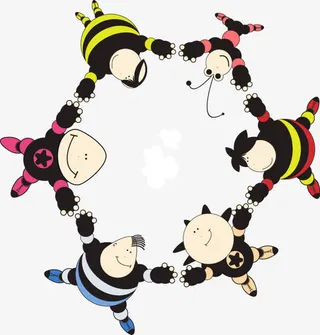 手绘儿童手拉手圆圈图案免抠