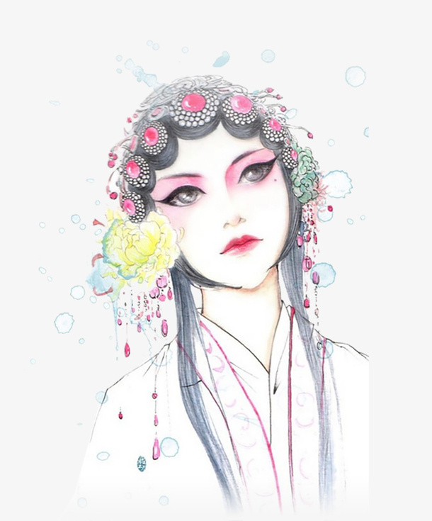 水墨京剧人物插画免抠