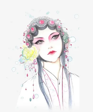 水墨京剧人物插画免抠