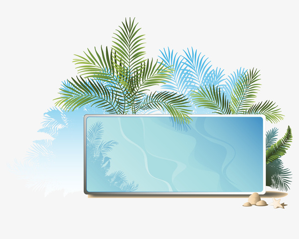 蓝绿色椰棕树叶海星背景