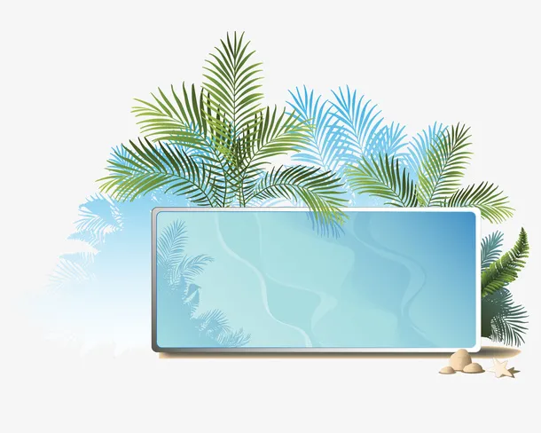 蓝绿色椰棕树叶海星背景