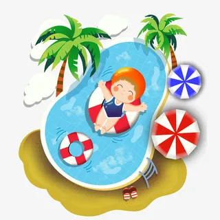 游泳池的可爱小孩免抠