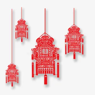 红灯笼剪纸素材免抠