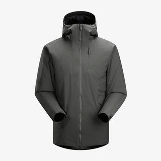 黑灰色始祖鸟男款连帽棉服免抠