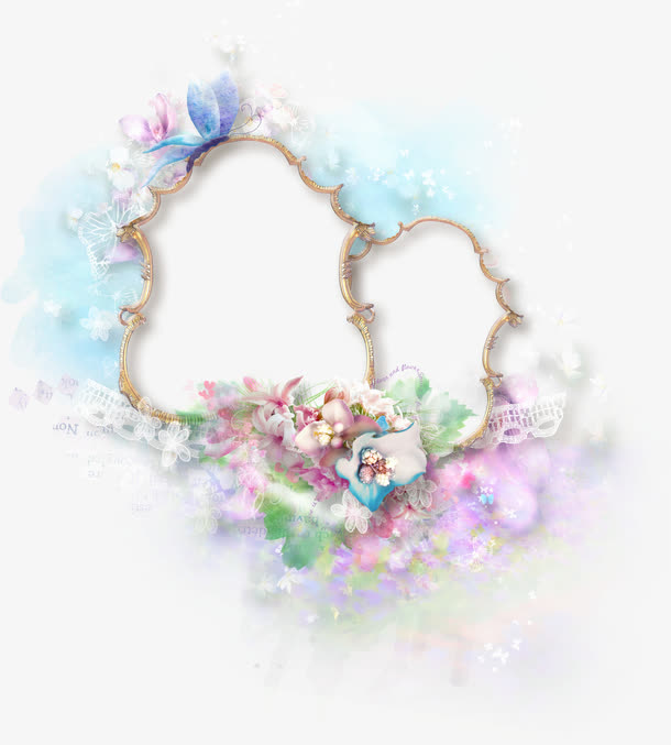 花叶装饰金属相框免抠