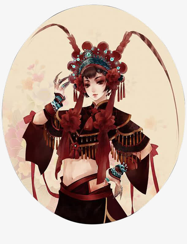 手绘戏曲女元帅免抠