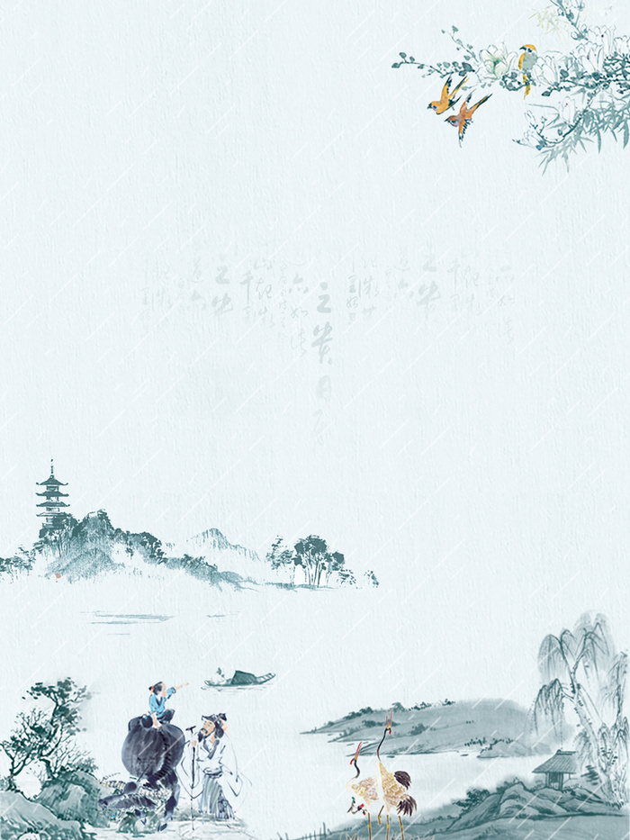 清明水墨山水古风背景高清