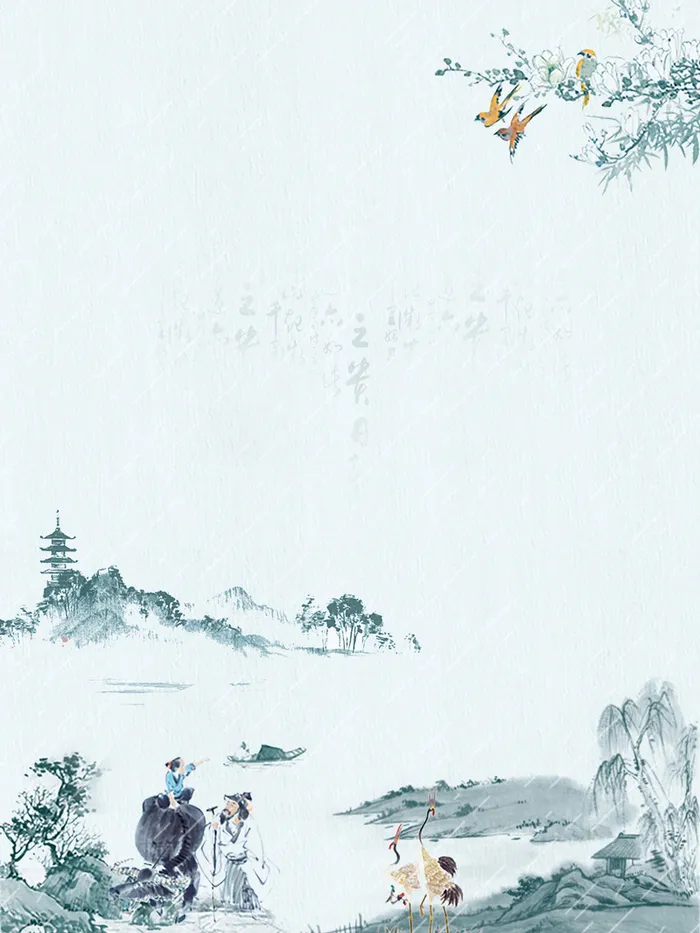 清明水墨山水古风背景高清