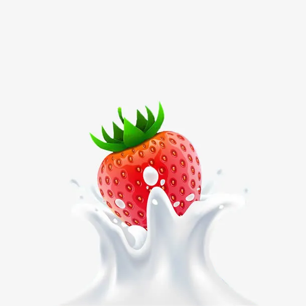 新鲜水彩草莓水果牛奶包装盒广告免抠
