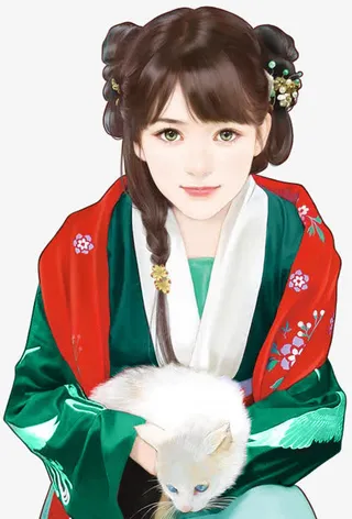 深情凝视 古风美女 白猫免抠